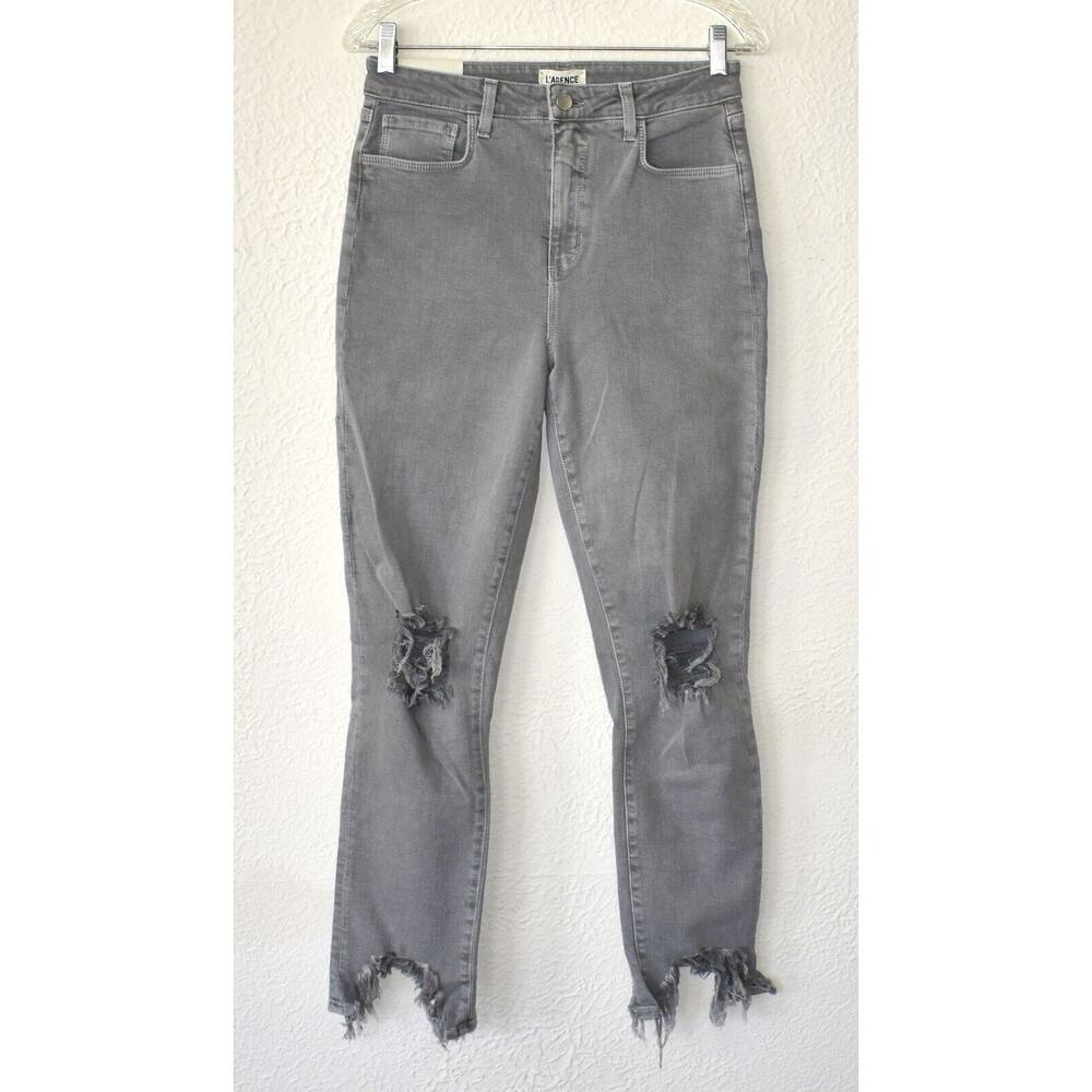 B0 NEW L'AGENCE Light Gray Distressed High Rise Skinny Jeans Size 29